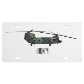 Chinook army helicopter cartoon illustration license plate