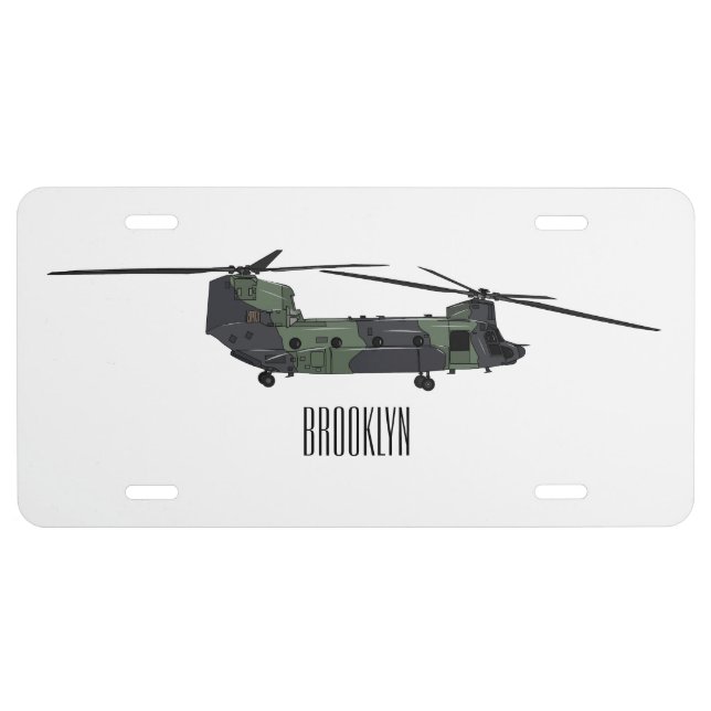 Chinook army helicopter cartoon illustration license plate (Front)