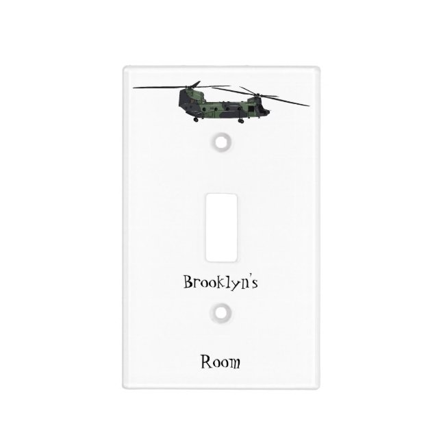 Chinook army helicopter cartoon illustration light switch cover (Front)