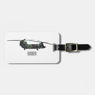 Chinook army helicopter cartoon illustration luggage tag