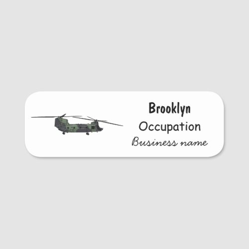 Chinook army helicopter cartoon illustration name tag