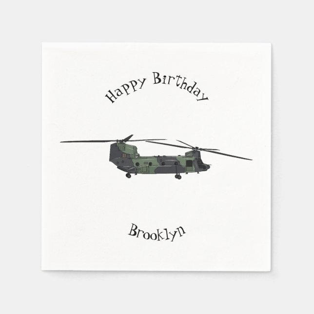 Chinook army helicopter cartoon illustration napkins (Front)