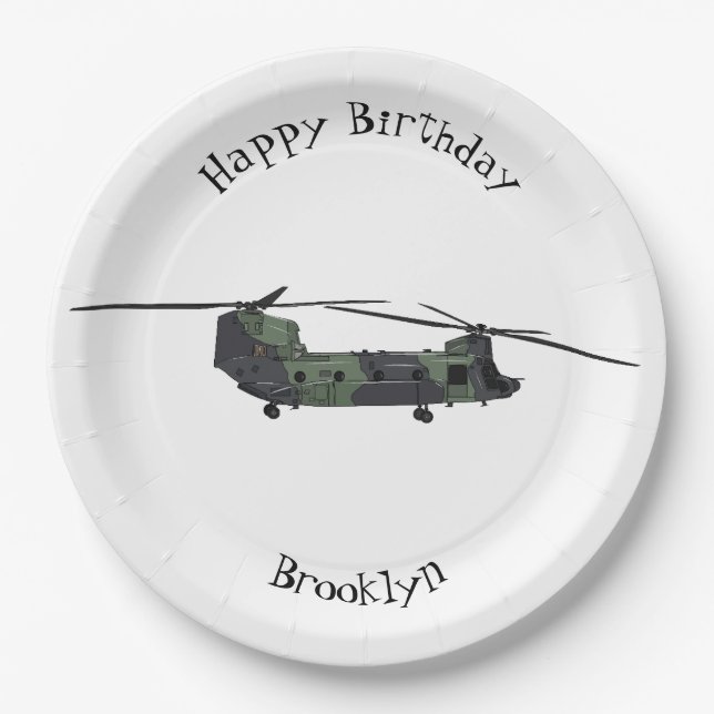 Chinook army helicopter cartoon illustration paper plates (Front)