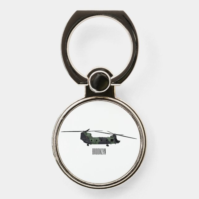 Chinook army helicopter cartoon illustration phone ring stand (Front)