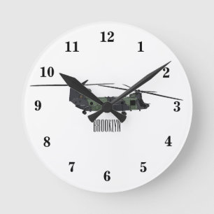 Chinook army helicopter cartoon illustration round clock