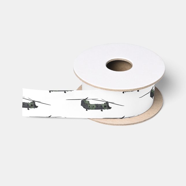 Chinook army helicopter cartoon illustration satin ribbon (Spool)