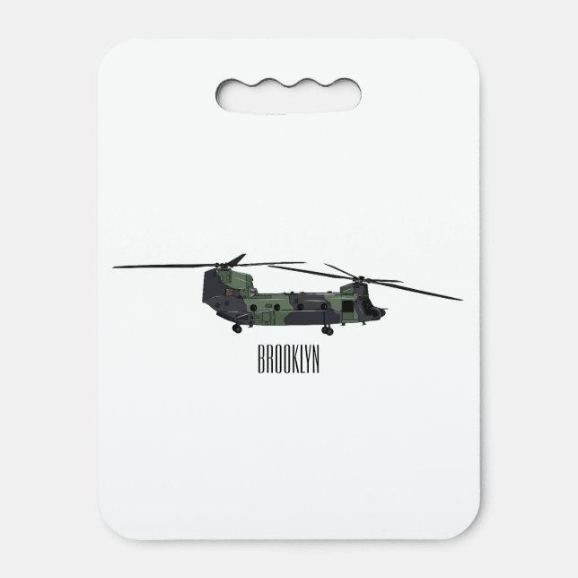 Chinook army helicopter cartoon illustration seat cushion (Front Vertical)