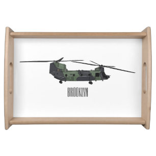 Chinook army helicopter cartoon illustration serving tray