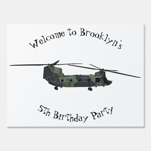 Chinook army helicopter cartoon illustration sign (Front)