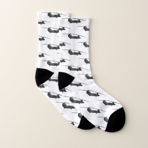 Chinook army helicopter cartoon illustration socks
