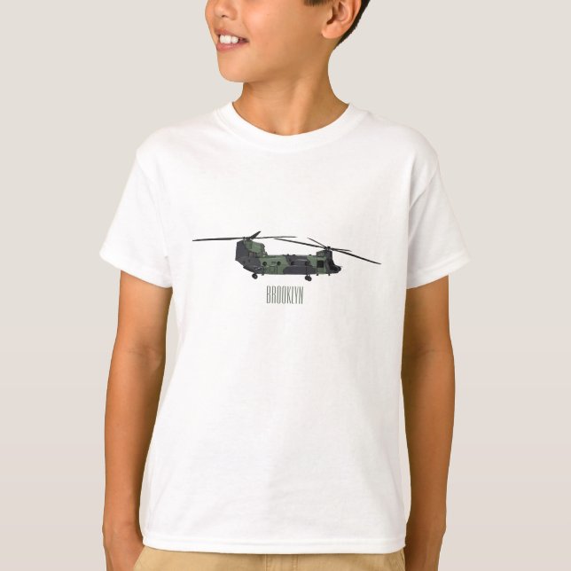 Chinook army helicopter cartoon illustration T-Shirt (Front)