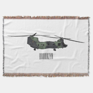 Chinook army helicopter cartoon illustration throw blanket