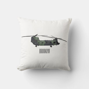 Chinook army helicopter cartoon illustration throw pillow