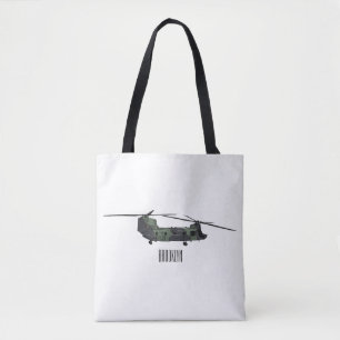 Chinook army helicopter cartoon illustration tote bag