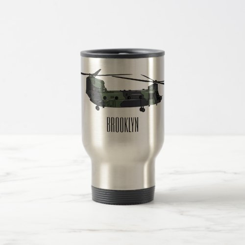 Chinook army helicopter cartoon illustration travel mug