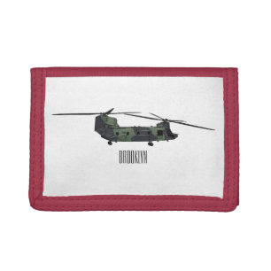Chinook army helicopter cartoon illustration tri-fold wallet