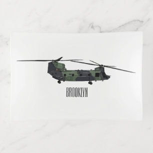 Chinook army helicopter cartoon illustration trinket tray