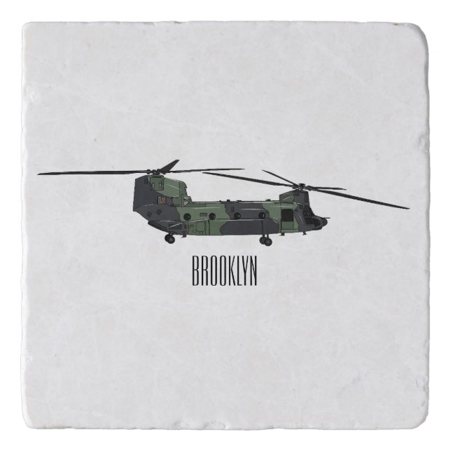 Chinook army helicopter cartoon illustration trivet (Front)