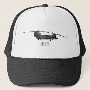 Chinook army helicopter cartoon illustration trucker hat