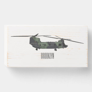 Chinook army helicopter cartoon illustration wooden box sign