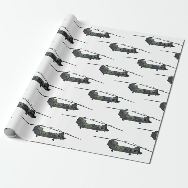 Chinook army helicopter cartoon illustration wrapping paper (Unrolled)