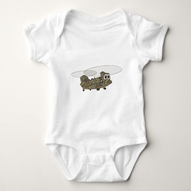 Chinook Camouflage Helicopter Cartoon Baby Bodysuit (Front)