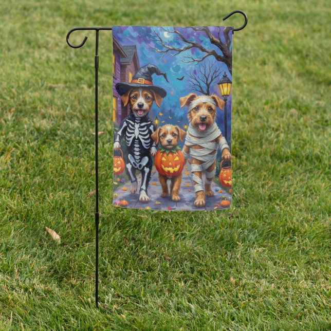 Chinook Dogs Trick-or-Treating Halloween Costume Garden Flag (In SItu)