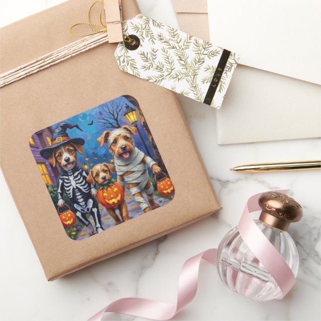 Chinook Dogs Trick-or-Treating Halloween Costume Square Sticker (Gifting)