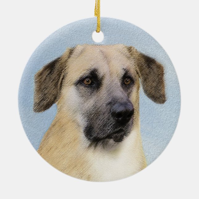 Chinook (Dropped Ears) Painting - Original Dog Art Ceramic Ornament (Back)