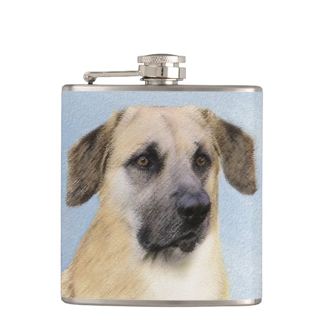 Chinook (Dropped Ears) Painting - Original Dog Art Flask (Front)