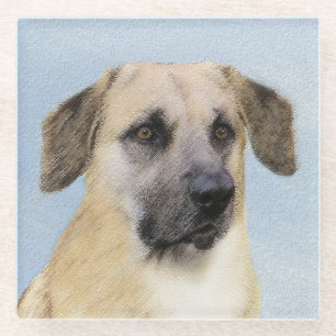 Chinook (Dropped Ears) Painting - Original Dog Art Glass Coaster