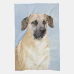 Chinook (Dropped Ears) Painting - Original Dog Art Kitchen Towel