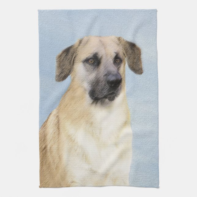 Chinook (Dropped Ears) Painting - Original Dog Art Kitchen Towel (Vertical)