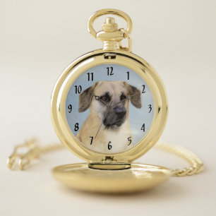 Chinook (Dropped Ears) Painting - Original Dog Art Pocket Watch