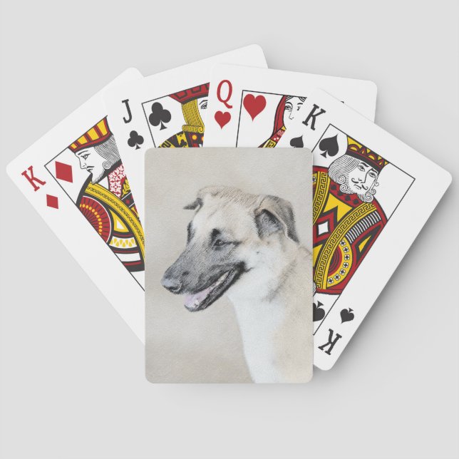 Chinook (Dropped Ears) Painting - Original Dog Art Poker Cards (Back)
