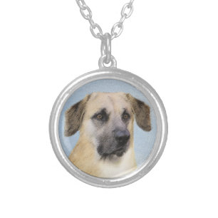 Chinook (Dropped Ears) Painting - Original Dog Art Silver Plated Necklace