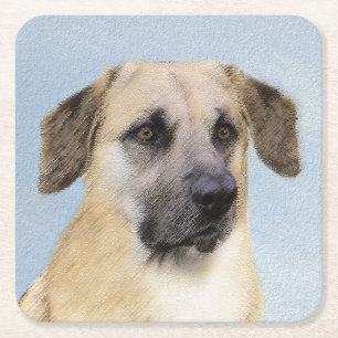 Chinook (Dropped Ears) Painting - Original Dog Art Square Paper Coaster