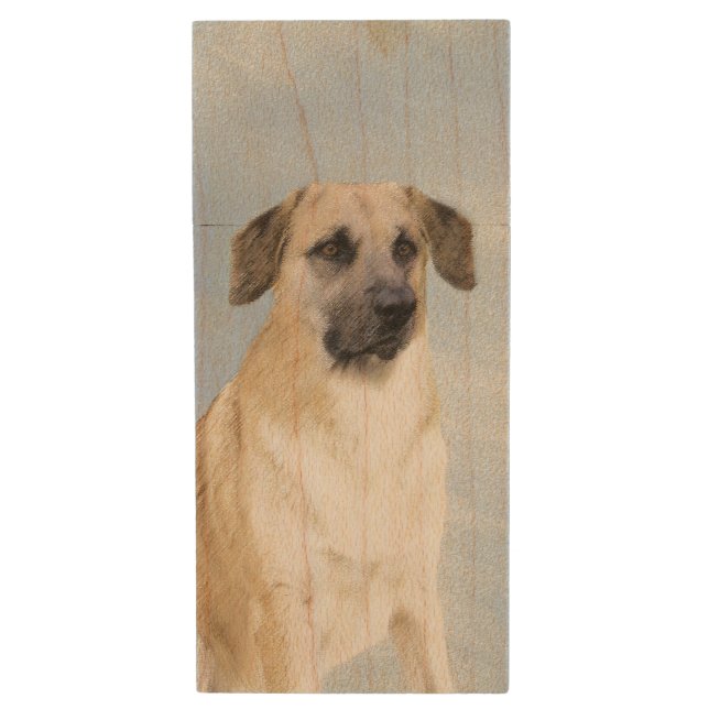 Chinook (Dropped Ears) Painting - Original Dog Art Wood Flash Drive (Front Vertical)