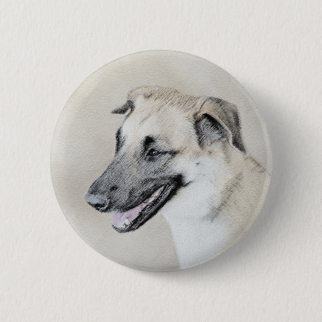 Chinook (Helicopter Ears) Painting - Dog Art Button (Front)