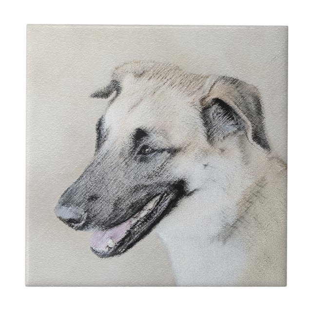 Chinook (Helicopter Ears) Painting - Dog Art Ceramic Tile (Front)