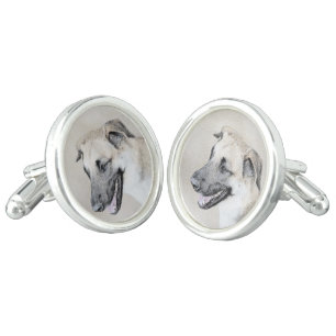 Chinook (Helicopter Ears) Painting - Dog Art Cufflinks