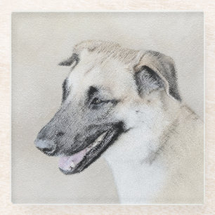 Chinook (Helicopter Ears) Painting - Dog Art Glass Coaster