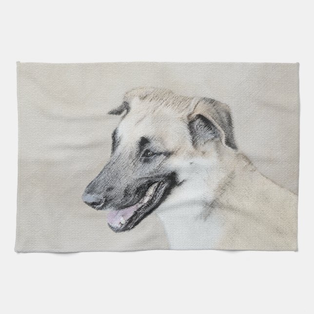 Chinook (Helicopter Ears) Painting - Dog Art Kitchen Towel (Horizontal)
