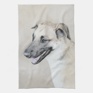 Chinook (Helicopter Ears) Painting - Dog Art Kitchen Towel