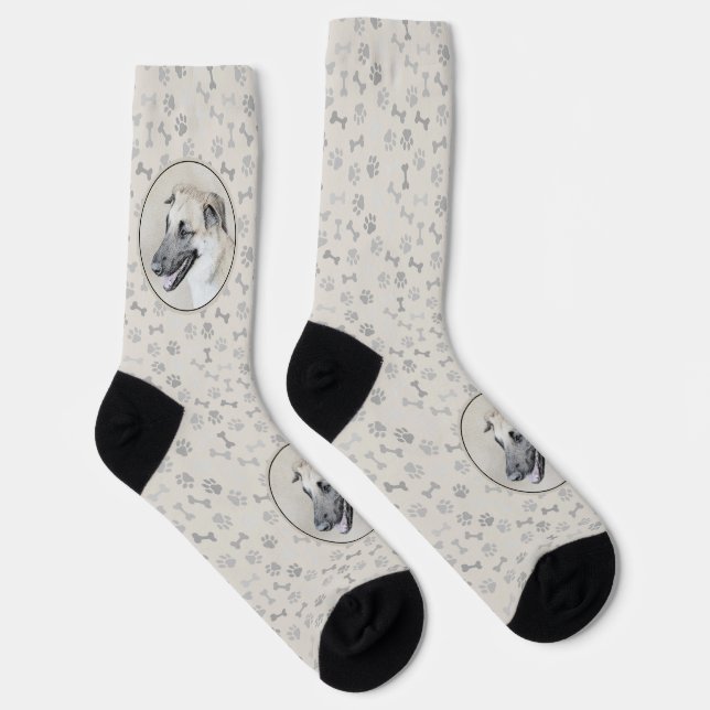 Chinook (Helicopter Ears) Painting - Dog Art Socks (Right)
