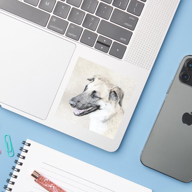 Chinook (Helicopter Ears) Painting - Dog Art Sticker (Laptop w/ iPhone)