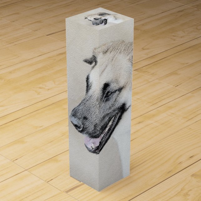 Chinook (Helicopter Ears) Painting - Dog Art Wine Box (Front)