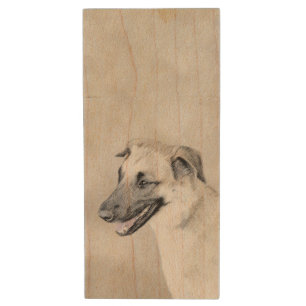 Chinook (Helicopter Ears) Painting - Dog Art Wood Flash Drive