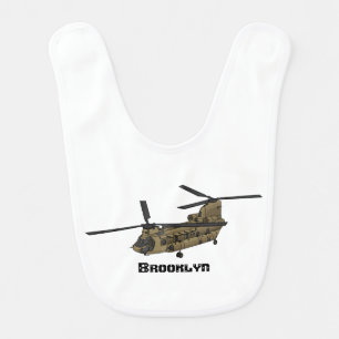 Chinook military helicopter illustration baby bib