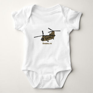 Chinook military helicopter illustration baby bodysuit